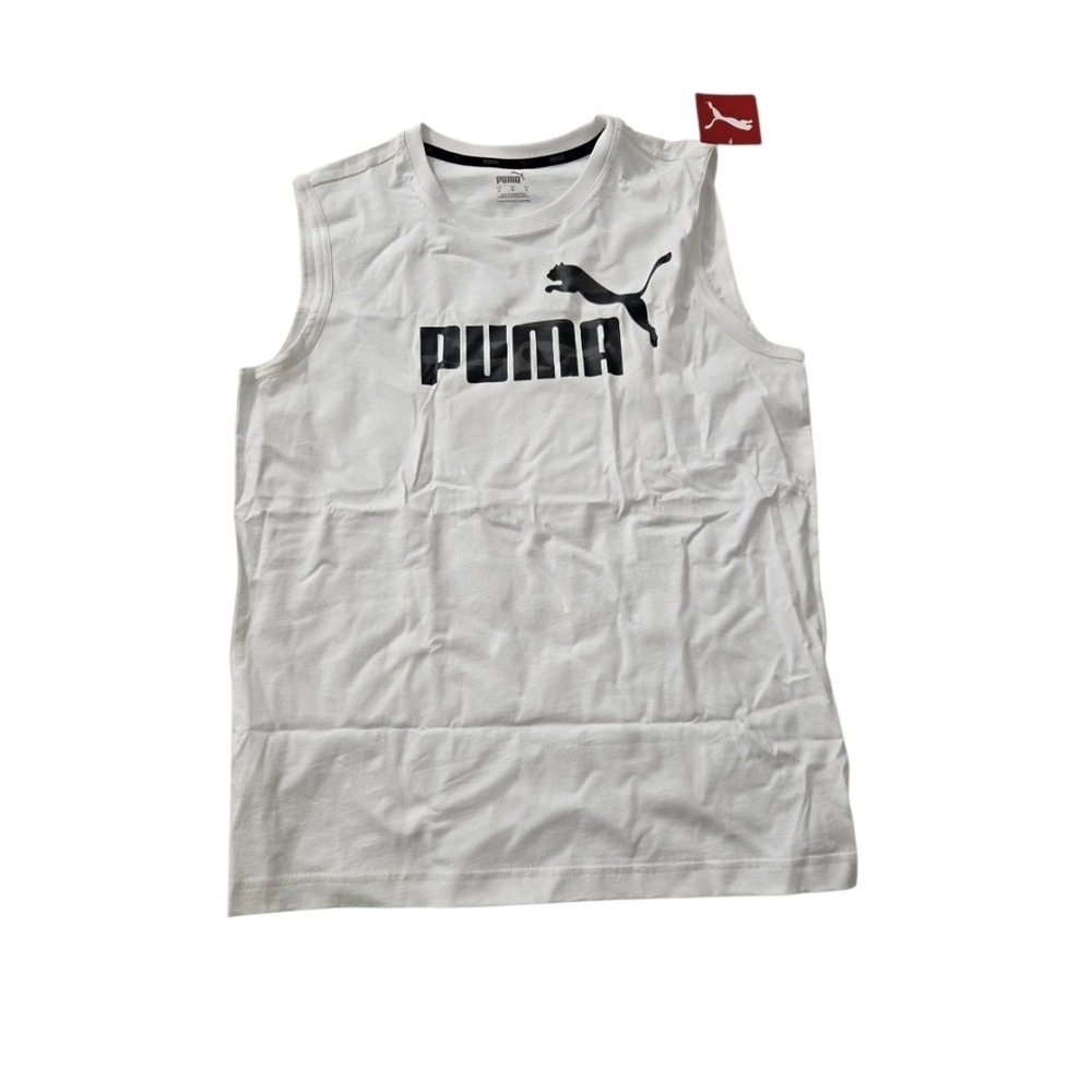 Puma Men's White Tank Top Sleeveless Shirt Logo Athletic Gym Tee Size Medium